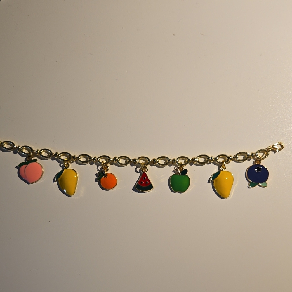 Gold Charm Bracelet with Fruit Charms